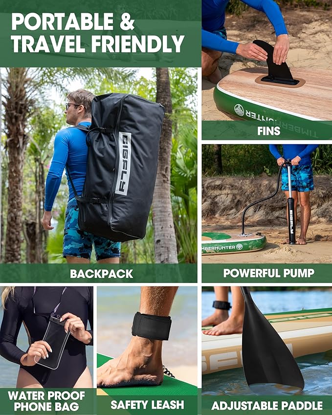 Bigfly Inflatable Stand Up Paddle Board 11’*34”*6”, Blow Up Paddle Board for Adults,with Detachable Fins, Pump, Floating Paddle, Safety Leash,Backpack