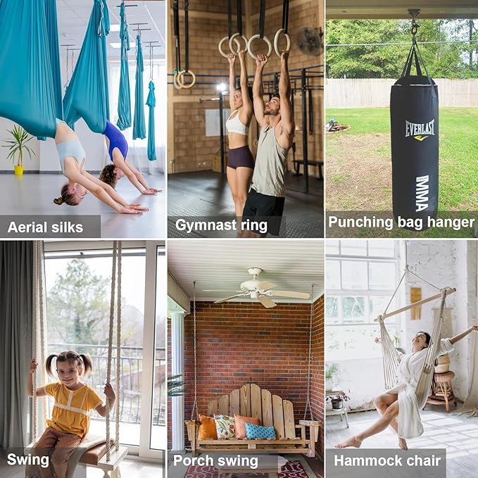 Stainless Steel Punching Bag Hanger with Bearing Heavy Bag Ceiling Mount Hardware 1000 LB Capacity 360° Swivel Hook for Boxing Bag Hanging Hardware Heavy Bag Hanger Mount Hooks with Carabiner