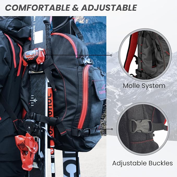 Savvycraft Ski Boot Bag Snowboard Boot Bag, 50L Ski Backpack for Ski and Snowboard Boots, Helmets, Gloves, and Accessories, Lightweight, Durable, Convenient, Red