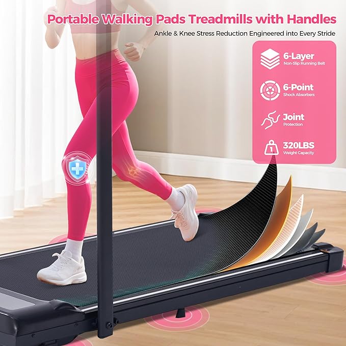 Compact Walking Pad with Handle Bar, Poratble Small Walking Pads Treadmills for Home Small with Handles, 3.0HP Electric Under The Desk Treadmills f with 0.6-6.2MPH and 320LBS