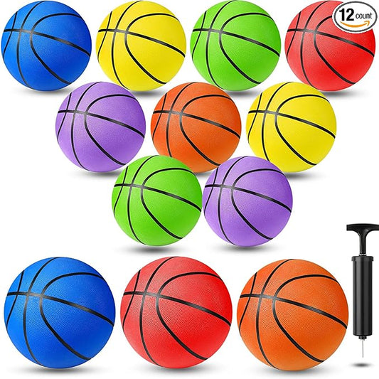 Jerify 12 Pack Official Size Rubber Basketballs for Kids Child Junior Youth Indoor Outdoor Sports Basket Balls with Pump Back to School Student Gifts Operation Christmas Bulk Items