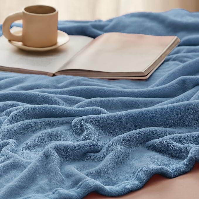 Bedsure Fleece Throw XL Blanket Washed Blue - 300GSM Soft Lightweight Plush Cozy Blankets for Bed, Sofa, Couch, Travel, Camping, 50x70 inches