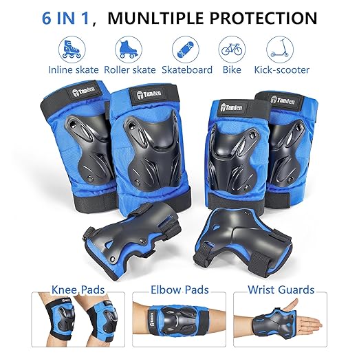 Skating Protective Gear Youth Knee and Elbow Pads Wrist Guards for Roller Skating Skateboarding, Skate Pads Youth Knee Pads Blue