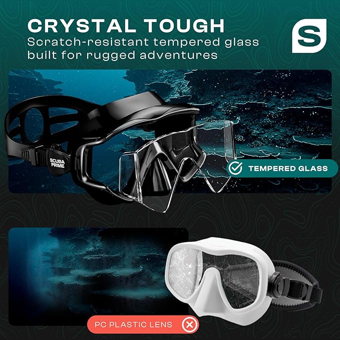 Pano 3 Scuba Diving Mask, Tempered Glass Snorkel Mask Three-Window Scuba Mask No-Leak Dive Mask Silicone Skirt Diving Mask for Snorkeling and Scuba Use