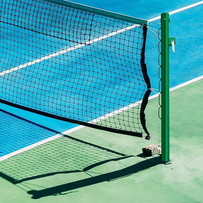 Tennis Posts with Net Crank Outdoor Heavy Duty Professional Green Tennis Permanent Court Kit for Net Quick Fixation System Equipped with a Cable Reel