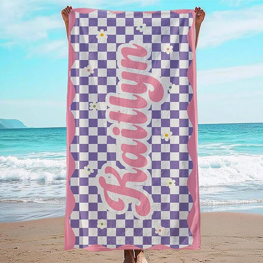 JML Personalized Beach Towel with Name, Custom Flower Beach Towel, Customized Microfiber Pool Towel, Quick Dry & Absorbent Swim Towel for Adult,Anniversary, Birthday, Summer Holiday,Vacation