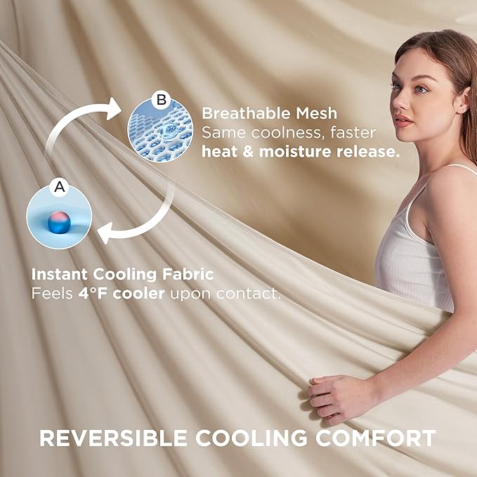 Bedsure Summer Cooling Blanket Queen Size for Hot Sleepers with Sports Mesh Design, Arc-Chill Q-Max 0.4 Lightweight Breathable Ice Cold Blanket for Night Sweats, 90 x 90 Inches, Mesh Beige