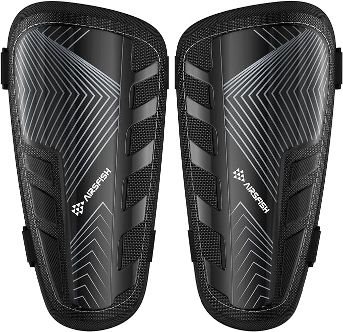 Shin Guards Soccer Kids Youth, CE Certified Airsfish Shin Guard Protection Gear for 2-18 Years Old Boys Girls Teenagers High Impact Resistant Breathable Comfortable 1 Pair 4 Sizes
