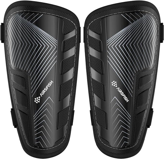 Shin Guards Soccer Kids Youth, CE Certified Airsfish Shin Guard Protection Gear for 2-18 Years Old Boys Girls Teenagers High Impact Resistant Breathable Comfortable 1 Pair 4 Sizes