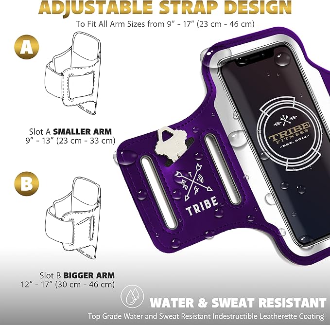 TRIBE Running Phone Holder Armband. iPhone & Galaxy Cell Phone Sports Arm Bands for Women, Men, Runners, Jogging, Walking, Exercise & Gym Workout. Fits All Smartphones. Adjustable Strap, CC/Key Pocket