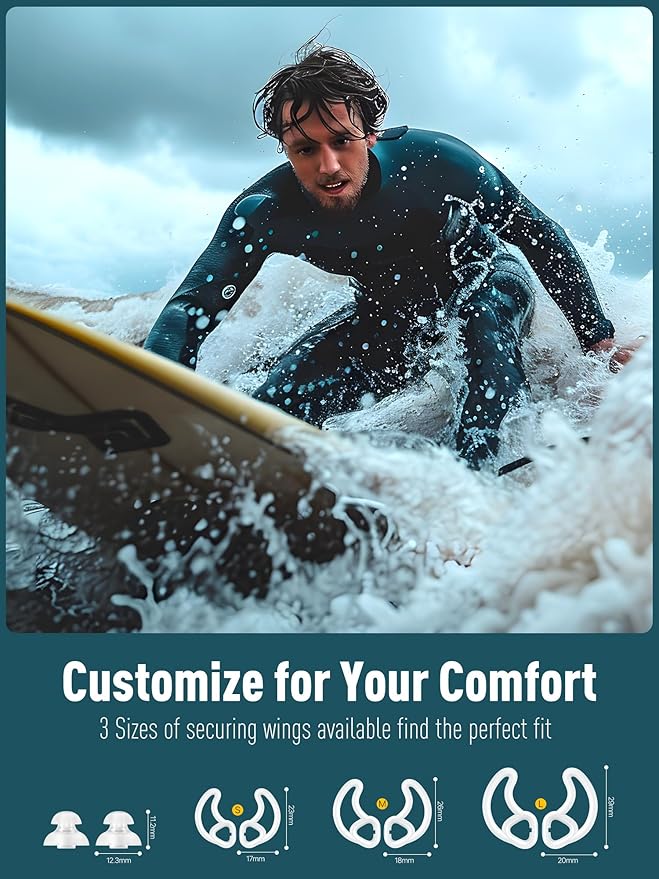 Ear Plugs for Swimming and Surfing with Lanyard, Block Out Water Let Sound in, Reusable Comfy Custom-fit Swimmer Earplugs for Snorkeling, Shower, Pool, Swim, Bath, Kayaking, incl Carry Case