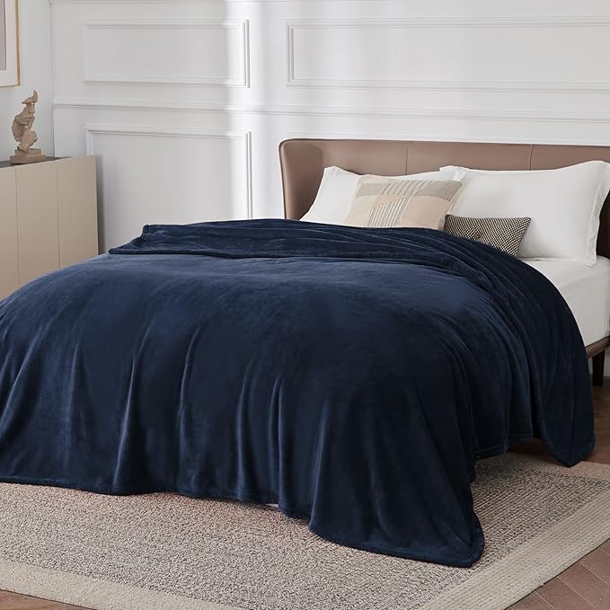 Bedsure Fleece Blanket California King Navy Blue - Lightweight Plush Fuzzy Cozy Soft Bed Blankets, 102x96 inches