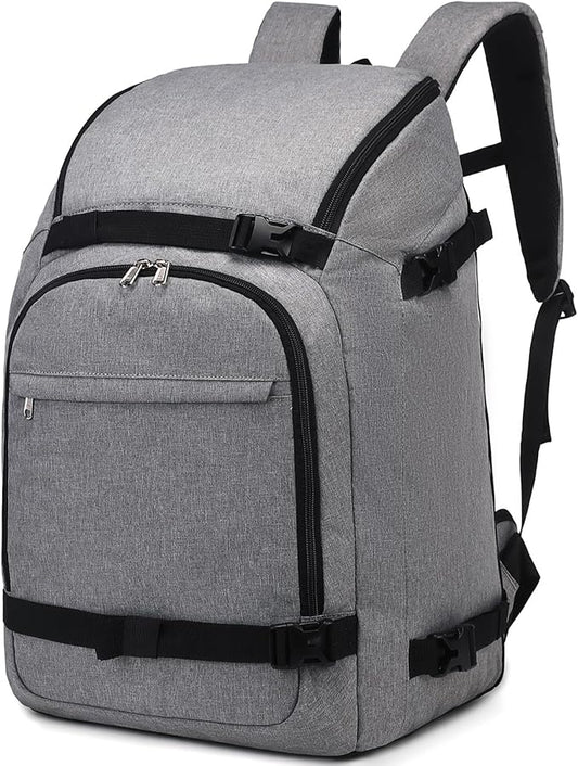 JIANYA Ski Boot Bag, 50L Waterproof Travel Backpack for Snowboard, Ski Helmet, Goggles, Gloves & Accessories, Gray