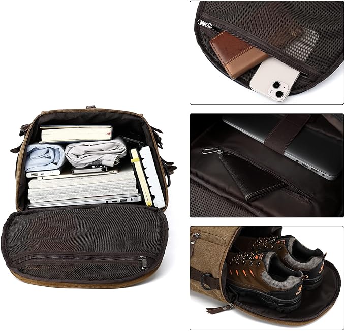 Kalesi Gym Duffle Bag Backpack 4-Way Vintage canvas with Shoes Compartment for travel Sport Hiking laptop (Vintage coffee)