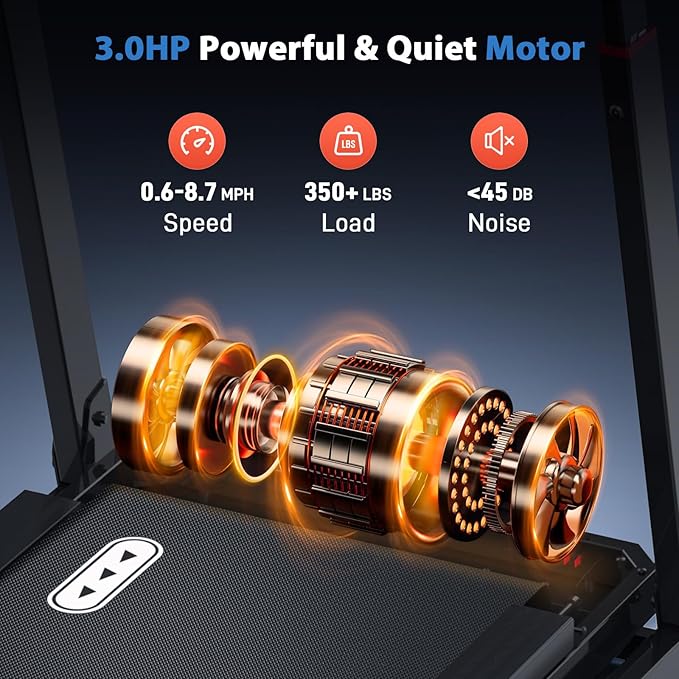 CIIHI Treadmill with Auto Incline - Adjustable Height Handrail 15% Auto Incline Treadmill with 400 lbs Capacity - Foldable Running Machine for Home with APP, Voice Control and Speaker - 8.7 MPH