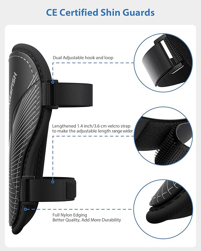 Shin Guards Soccer Kids Youth, CE Certified Airsfish Shin Guard Protection Gear for 2-18 Years Old Boys Girls Teenagers High Impact Resistant Breathable Comfortable 1 Pair 4 Sizes
