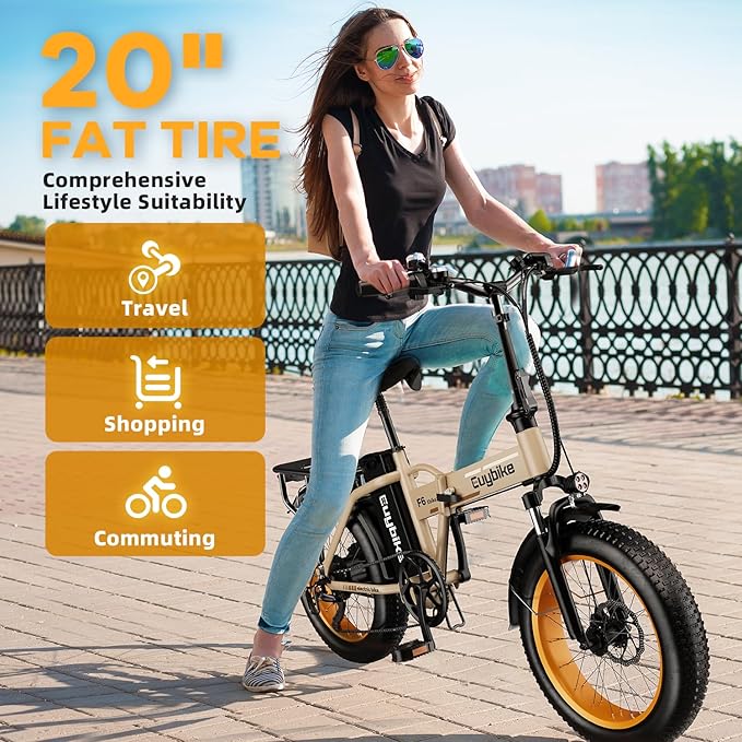 1000W Folding Electric Bike, 48V 20AH Large Removable Battery E Bike, 30+MPH, 80 Miles Max Range, 20" Fat Tire Electric Bike for Adults, Adult Electric Bicycles for Commute Beach Snow
