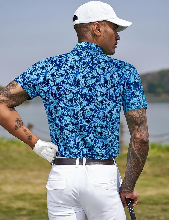 TAPULCO Mens Quick Dry Polo Shirts Camouflage Pattern Performance Athletic Lightweight Breathable Casual Golf Tshirts