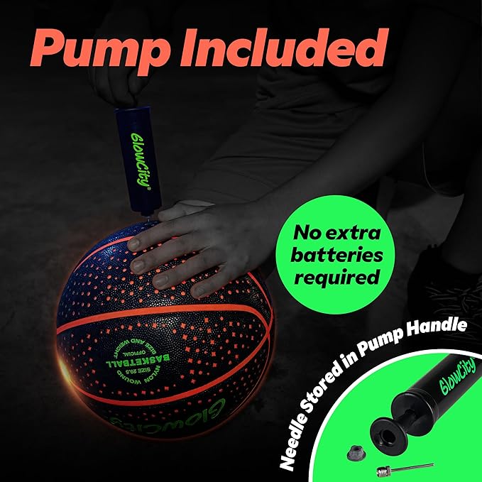 GlowCity Glow in The Dark Basketball for Teen Boy - Glowing Red Basket Ball, Light Up LED Toy for Night Ball Games - Sports Stuff & Gadgets for Kids Age 8 Years Old and Up. Great Gift for Boys & Girls