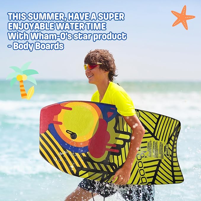 Wham-O Boogie Boards, 37" Body Board for Beach, Lightweight Bodyboard with Wrist Leash for Beginners and Training All Wave Conditions(1 Pack)