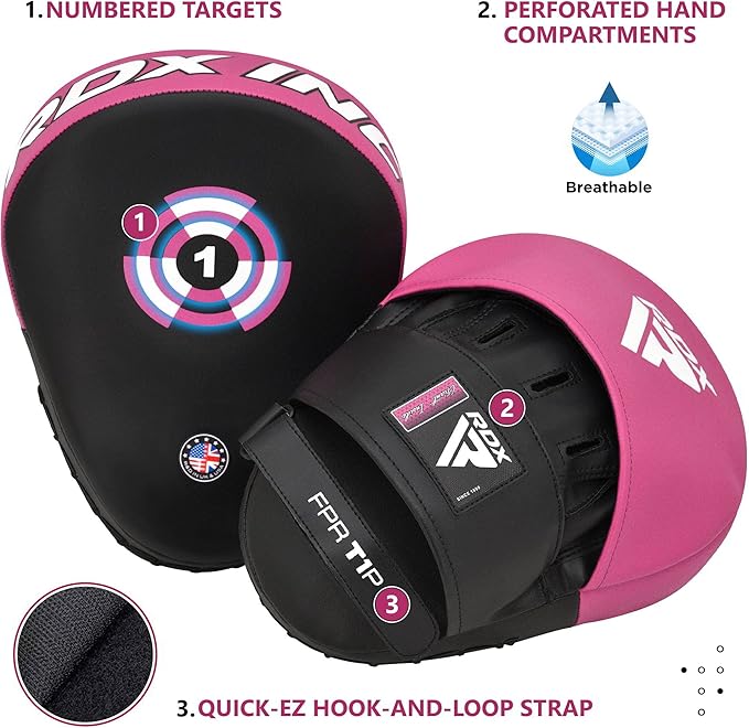 RDX Boxing Pads Focus Mitts, Maya Hide Leather Curved Hook and Jab Target Hand Pads, Great for MMA, Kickboxing, Martial Arts, Muay Thai, Karate Training, Padded Punching, Coaching Strike Shield