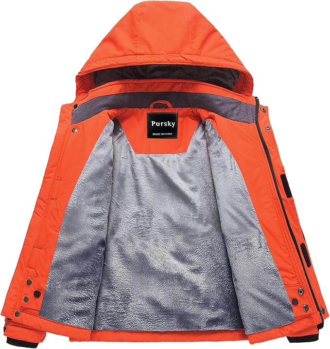 Pursky Boy's Waterproof Ski Jacket Kids Winter Snow Coats Fleece Raincoats Parka