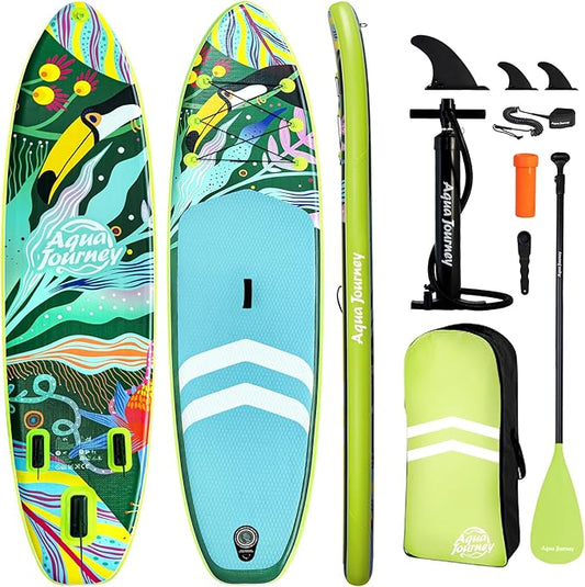 10'6"Inflatable Stand Up Paddle Board Ultra Portable-Lightweight & Stable|All-in-One Kit w/Aluminum Paddle, Dual-Action Pump & Backpack|Lakes & Oceans Ready for Family Recreation by Aquajourney