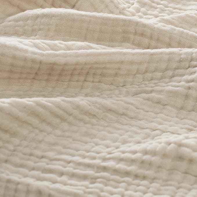 Carriediosa 100% Cotton Muslin Throw Blanket 50" X 70" Throw XL Size，4-Layers Summer Gauze Throws for Bed Couch，Soft Lightweight Breathable Linen Blankets Bedspread for Adults All Season，Khaki