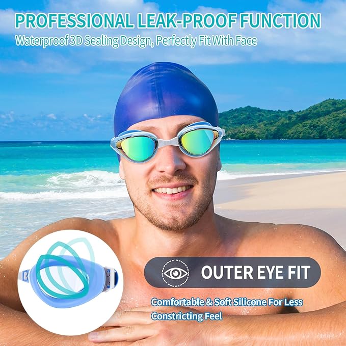 Nearsighted Swim Goggles, Shortsighted Optical Swimming Goggles No Leaking Anti Fog UV Protection for Adult Men Women