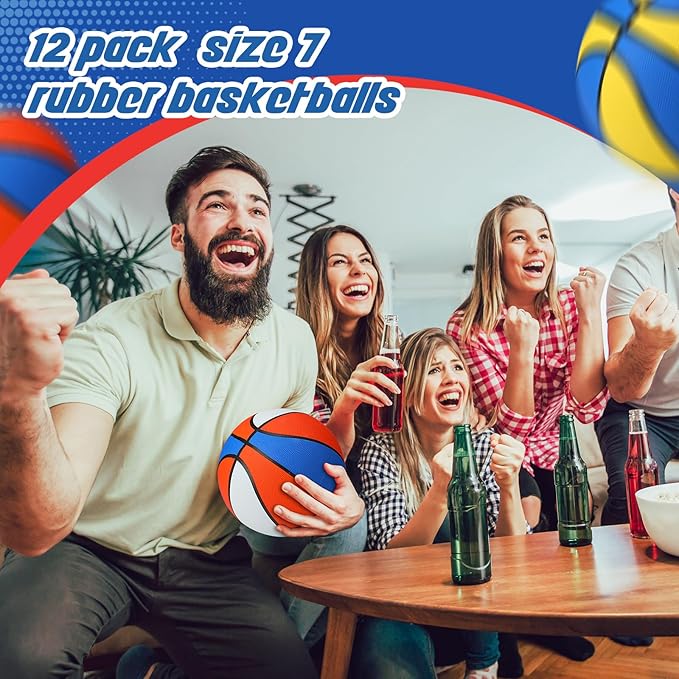 Jerify 12 Pcs 29.5" Official Size 7 Basketballs Bulk Rubber Standard Basketballs with Pump Indoor Outdoor for Training Play