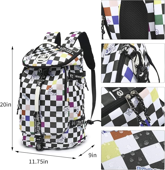 Kalesi Gym Duffle Bag Backpack 4-Way Waterproof with Shoes Compartment for travel Sport Hiking laptop (Checkerboard)