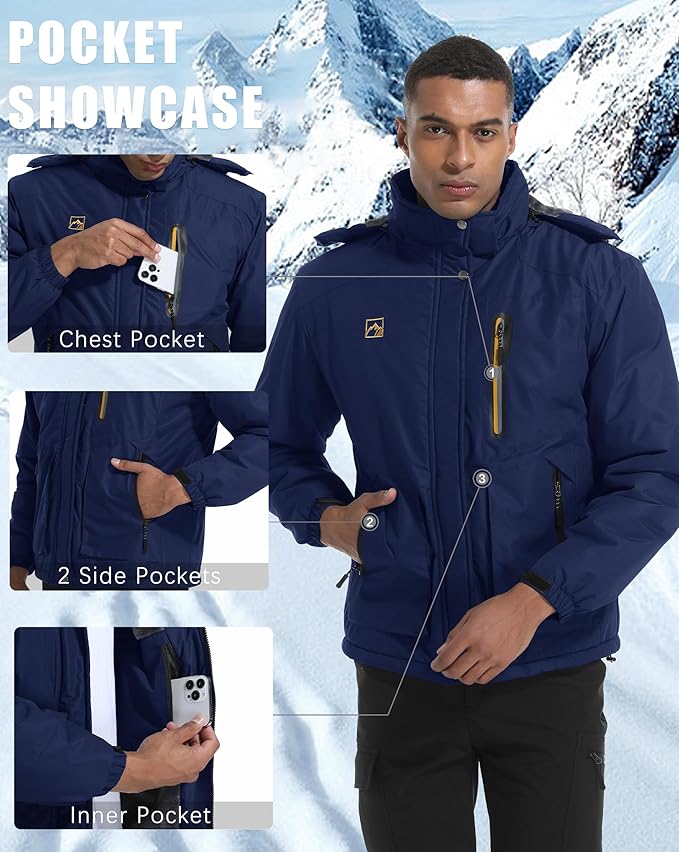 WENRONSTA Men's Ski Snow Jacket Winter Coat Warm Waterproof Windbreaker Mountain Snowboarding Hooded Hiking Traval