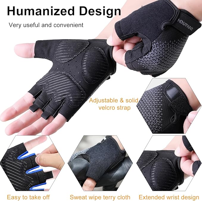 weiatas Cycling Gloves for Men Women Padded, Half Finger Road Mountain Bike Gloves, Shock-Absorbing Anti-Slip Breathable Sports Gloves for Bicycle Riding Motorcycle Rowing Gym