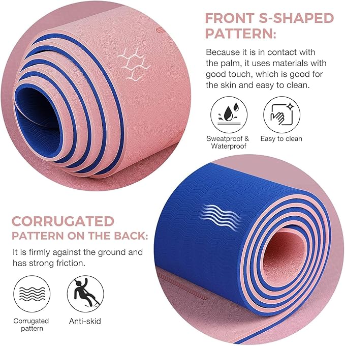 Yoga Mat Non Slip TPE Extra Wide Yoga Mat with Alignment Mark, 72"L x 32"W x 0.32"/0.24"Th (183cm x 81cm x 8mm/6mm), Anti-Tear Exercise Mat with Carrying Strap and Bag, Workout Mats for Yoga, Pilates