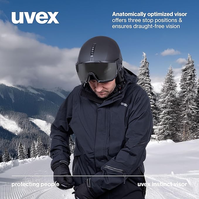 uvex Instinct Visor - Adjustable ski & Snowboard Helmet with Integrated Visor for Women & Men - White-Black Matte - Extra Large