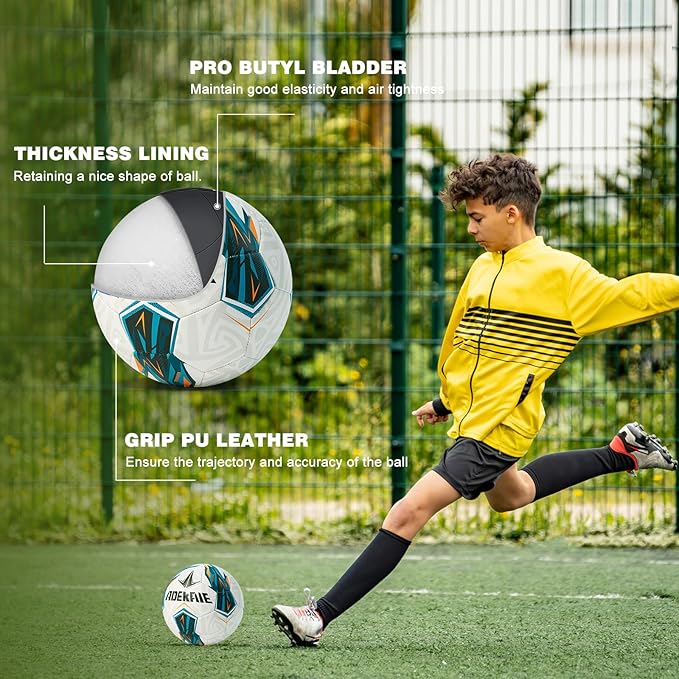 Soccer Ball Size 5 for All Age Recreational or Professional Outdoor Practice, PU Official Size&Weight, Size 5 Soccer Ball for Boys Youth Adults College Team, Ideal Gifts with Pump and Carry Net