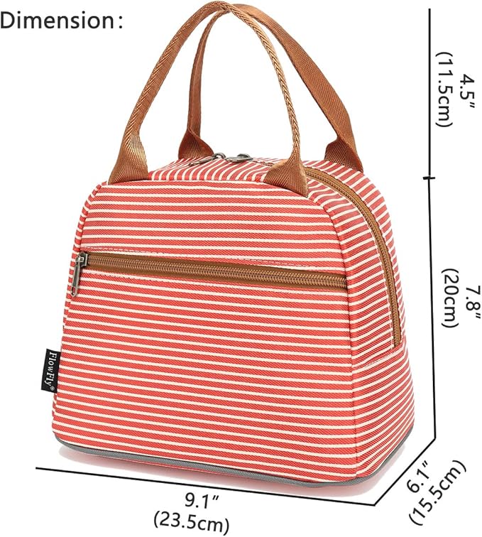FlowFly Insulated Lunch Cooler Bag - Tote Bag Organizer for Women/Men, Red#Stripes