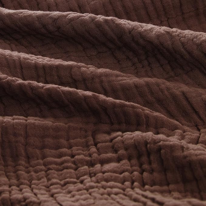 Carriediosa 100% Cotton Muslin Throw Blanket 66" X 90" Twin XL Size，4-Layers Summer Gauze Throws for Bed Couch，Soft Lightweight Breathable Linen Blankets Bedspread for Adults All Season，Dark Brown