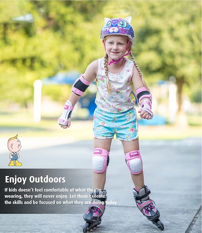 Simply Kids Knee and Elbow Pads with Wrist Guards, HardSoft Pad Tech. - CPSIA Certified Protective Gear Set - Inline Roller Skate Skateboard Bike Knee Pads for Kids Child Girls Boys Toddler Youth