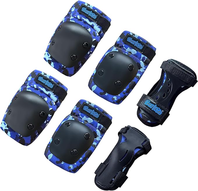 Simply Kids Knee and Elbow Pads with Wrist Guards, HardSoft Pad Tech. - CPSIA Certified Protective Gear Set - Inline Roller Skate Skateboard Bike Knee Pads for Kids Child Girls Boys Toddler Youth