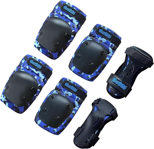 Simply Kids Knee and Elbow Pads with Wrist Guards, HardSoft Pad Tech. - CPSIA Certified Protective Gear Set - Inline Roller Skate Skateboard Bike Knee Pads for Kids Child Girls Boys Toddler Youth