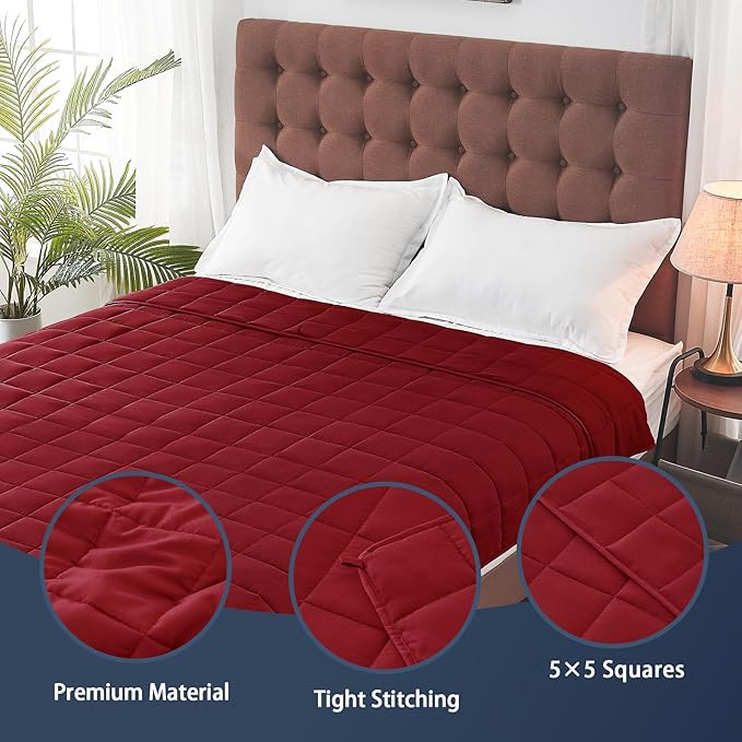 yescool Weighted Blanket for Adults (18 lbs, 60" x 80", Red) Cooling Heavy Blanket for Sleeping Perfect for 110-130 lbs, Queen Size Breathable Blanket with Premium Glass Bead, Machine Washable