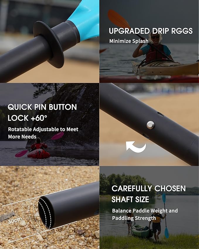 Kayak Paddle Aluminum Shaft Paddle with Nylon Blades, Floating Adjustable Kayaking Oars, 3 Piece, 220-240cm/86-94 Inches,Black/Rose/Teal/Black/Orange/Grey