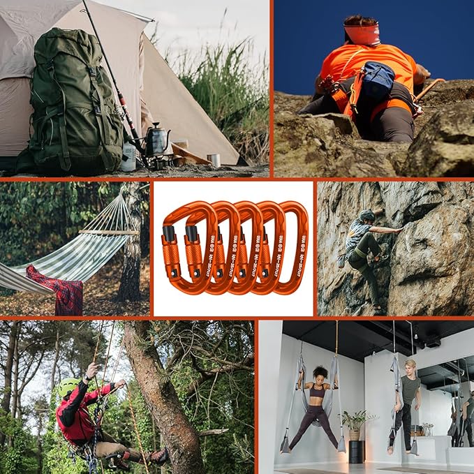 Climbing Carabiner Clips 25kN Auto Locking Carabiner, Professional Heavy Duty Large Locking Carabiner Clips for Rock/Ice Climbing Rappelling Rescue Swing etc, D Shaped, Large Size