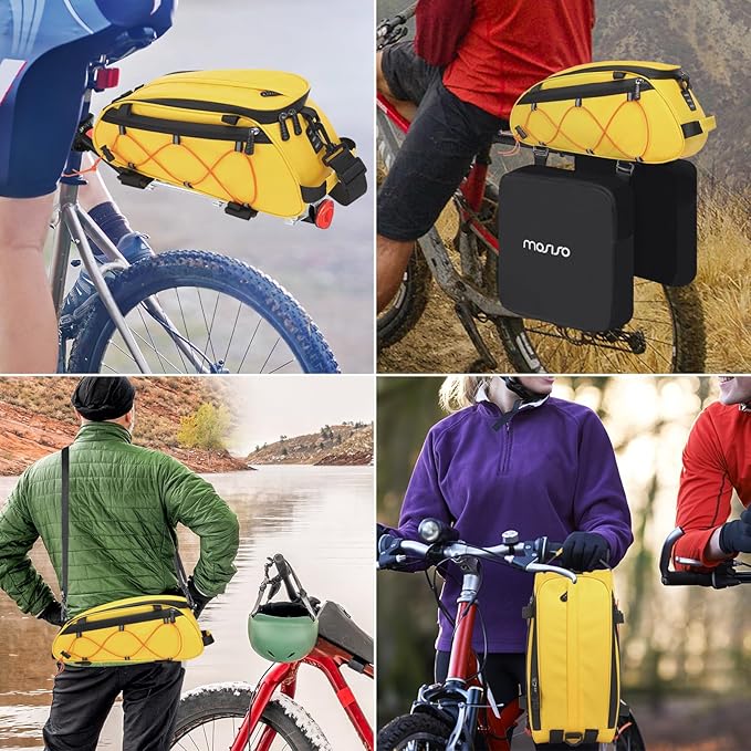 MOSISO Bike Rack Bag with 2 Removable Panniers, Waterproof Bike Trunk Cooler Storage Handbag Insulated Bicycle Rear Seat Pouch, Bicycle Storage Saddle Shoulder Bag Cycling Luggage Pouch, Yellow