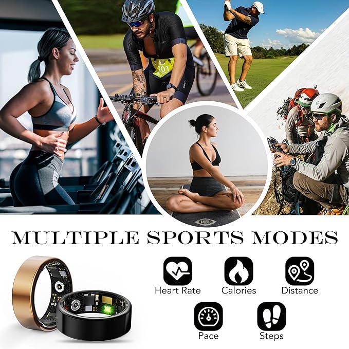 Smart Health Ring for Women Men Fitness Tracker with Heart Rate, Blood Oxygen, Blood Pressure, Sleep Monitoring, Step Counting, IP68 Waterproof for iPhone and Android, No APP Fee, Silver 6