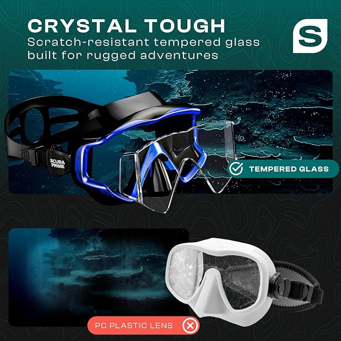 Pano 3 Scuba Diving Mask, Tempered Glass Snorkel Mask Three-Window Scuba Mask No-Leak Dive Mask Silicone Skirt Diving Mask for Snorkeling and Scuba Use