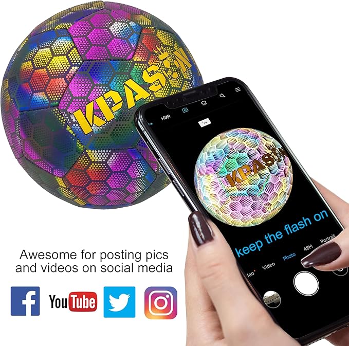 Soccer Ball, Holographic Reflective Glowing Soccer Ball for Men Women Training