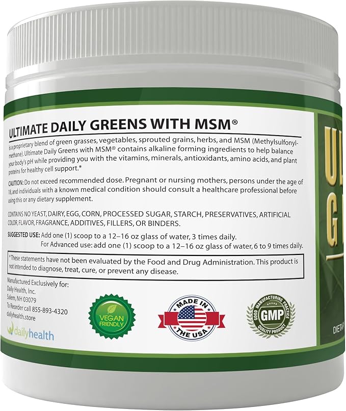 Ultimate Greens Powder Immune Support Vegan Friendly Vegetable Alkalize Drink NO GMO Gluten Soy Free 8oz 3 Pack