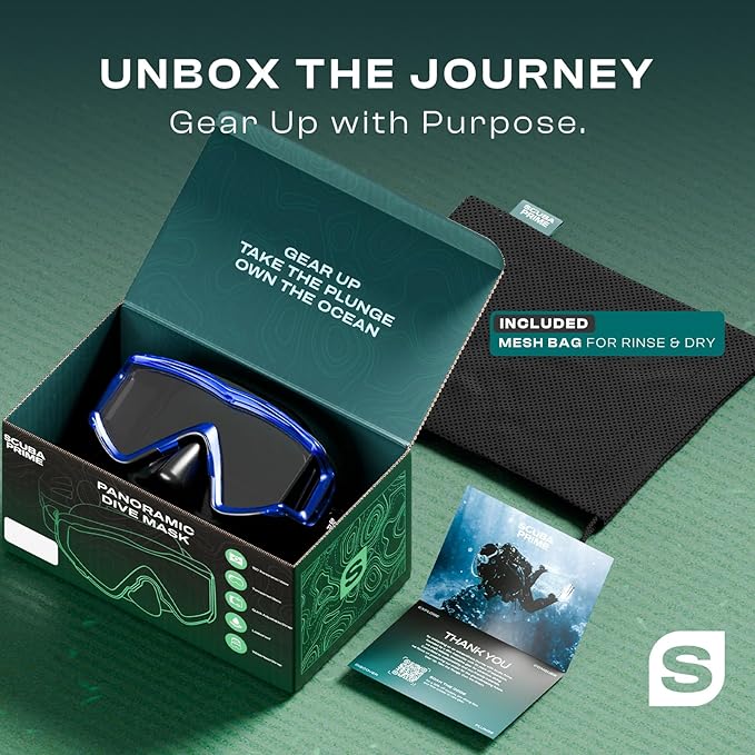 Pano 3 Scuba Diving Mask, Tempered Glass Snorkel Mask Three-Window Scuba Mask No-Leak Dive Mask Silicone Skirt Diving Mask for Snorkeling and Scuba Use